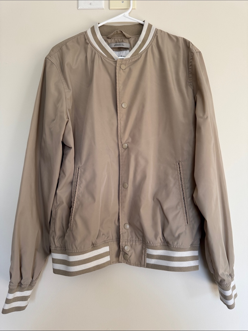 Goodfellow & Co Taupe Bomber Jacket with Striped Trim